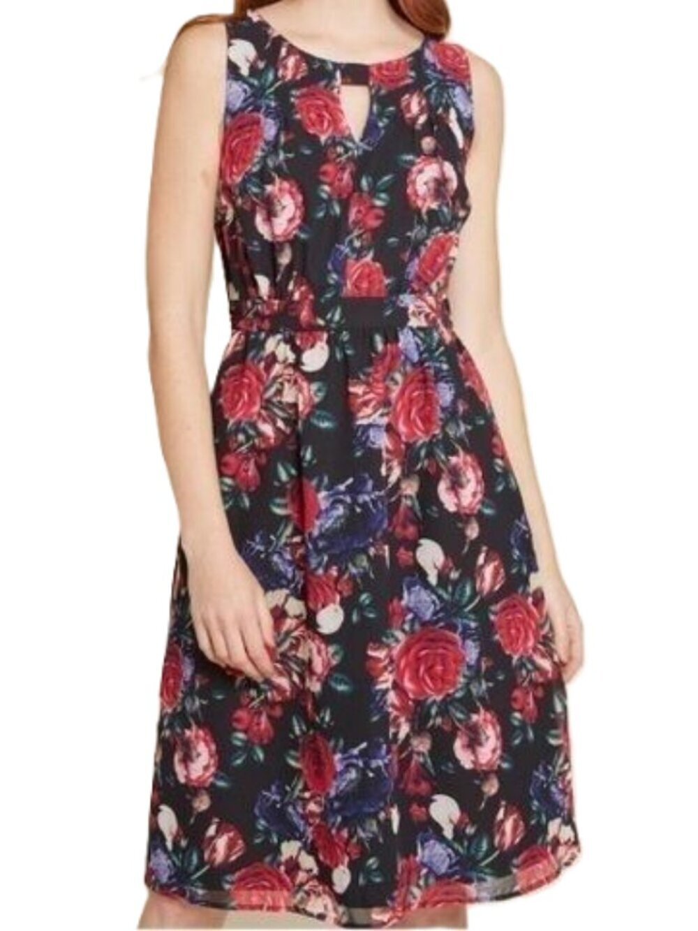 Modcloth Flaunts & Needs Floral Chiffon Midi Dress 1X Moody Romantic Retro